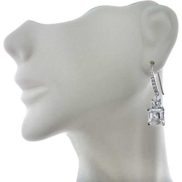 New Sterling Solid .925 Sterling Silver Asscher-Cut Cubic Zirconia Dangl… - Picture 5 of 12